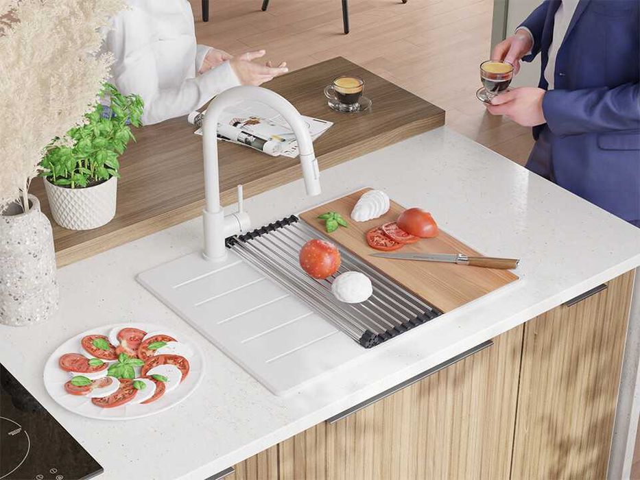 Бяла кухненска гранитна мивка Копенхаген 50 Top 620х500