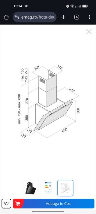 Hota Decorativa Tornado Ester 1100 (60), 1 motor, latime 60 cm, 3 vite