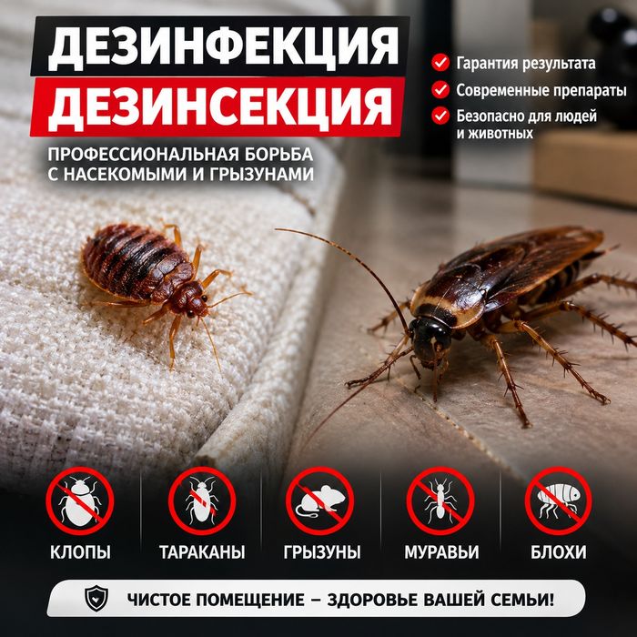 Дезинфекция, уничтожение тараканов, клопов