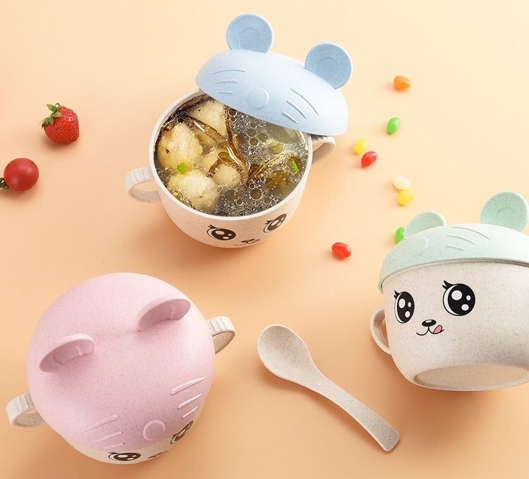 Set bol cu lingurita pentru bebelusi ,100% Eco din paie de grau