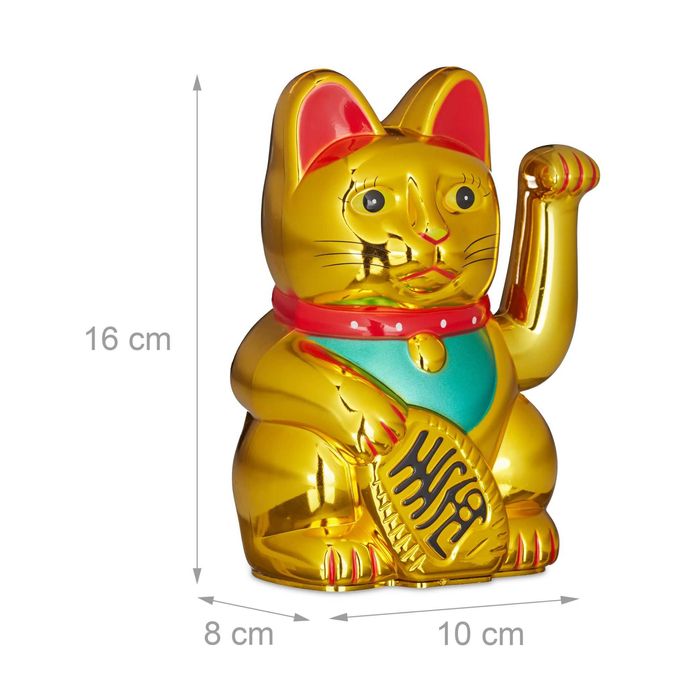 Maneki neko pisica norocoasa aurie cu brat mobil 16 cm decor feng shui