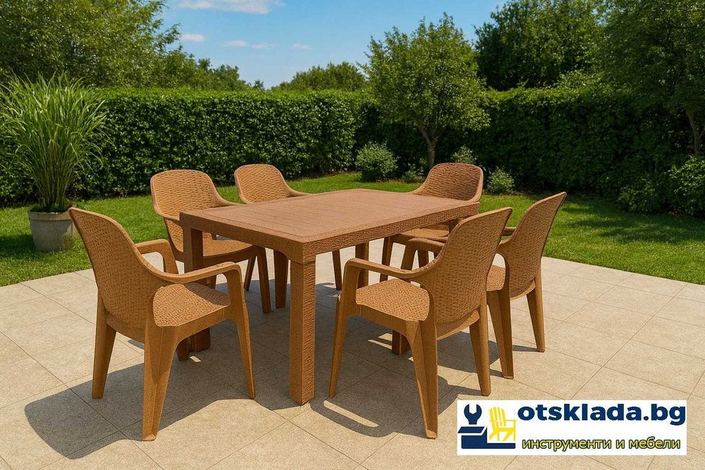 Комплект маса + 6 стола или 4 стола ратан 3 цвята и размери маси мод.2