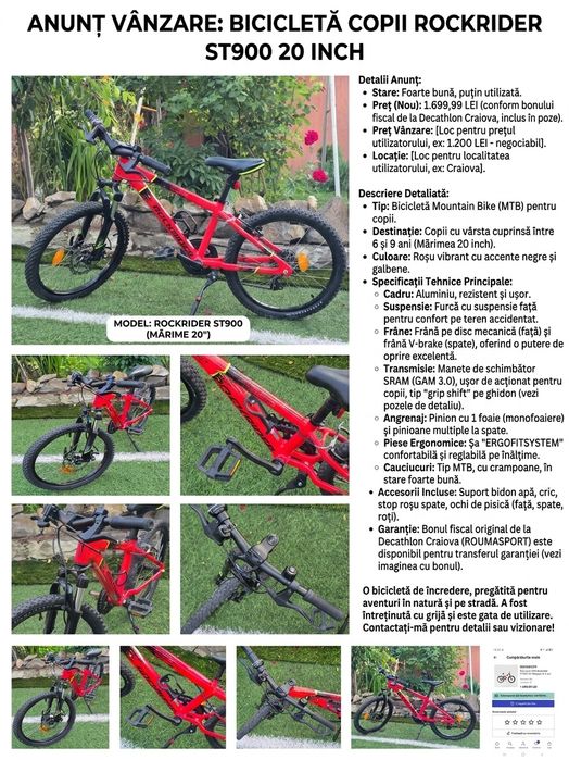 Vand bicicletă Mountain Bike (MTB) pentru copii Rockrider ST900, mărime 20 inch