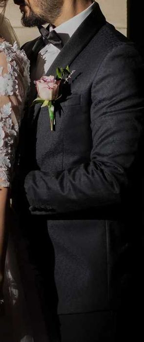 Sacou Bigotti domenico bleumarin jaquard , marime 48, nunta/ceremonie