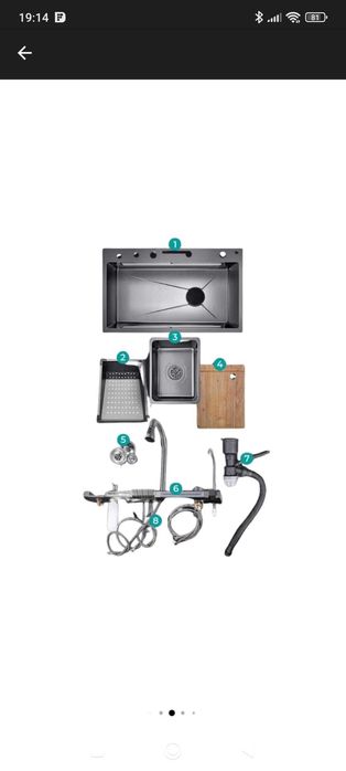 Chiuvetă bucătărie multifuncțională cu LED și cascade – nouă, inox