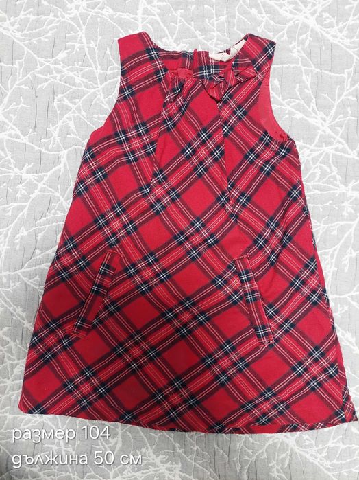 Детска коледна рокля червена каре