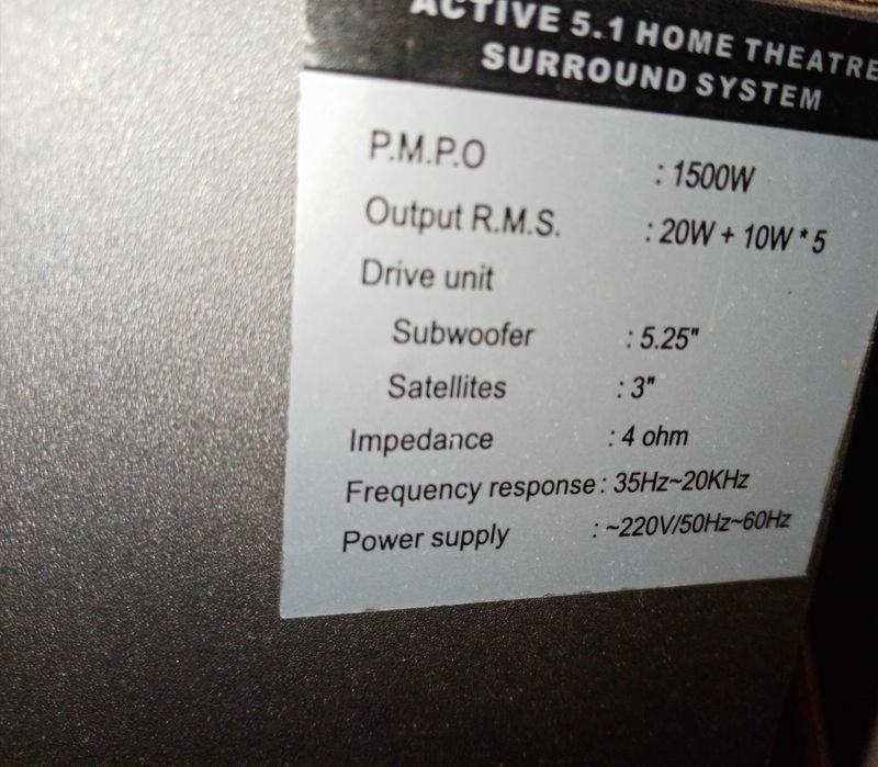 Дом. кино, активен субуфер +5х10W  колонки