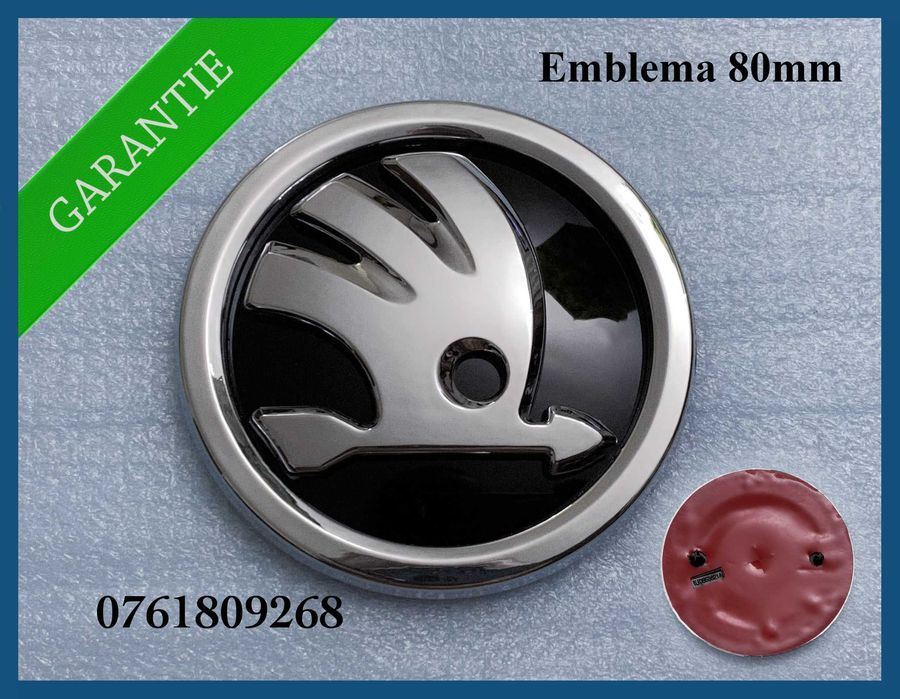 Emblema Skoda pentru portbagaj / haion cu logo argintiu 80mm