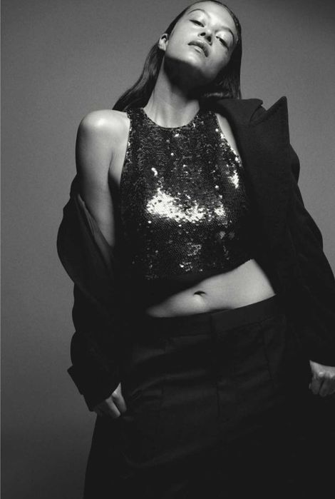 Къс потник с пайети НМ/ Прозрачна блуза H&M/ Плетен потник H&M