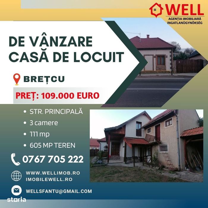 De vânzare casă de locuit în Brețcu, pe strada Principală!