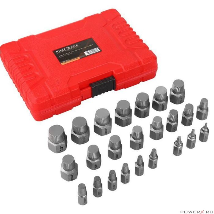 Set extractoare pentru suruburi rupte 3-23 mm, 25 piese, Kraft