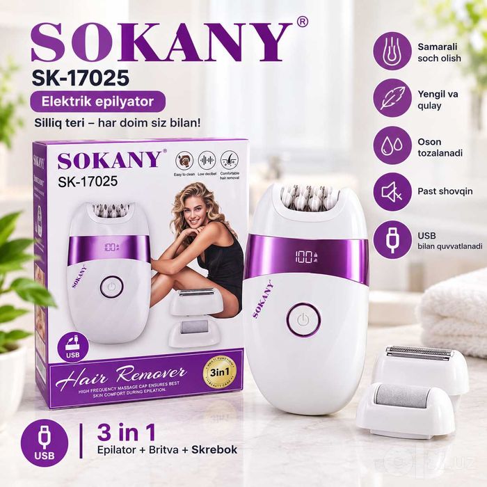 epilyator SOKANY SK-17025 — 3 in 1 elektr epilyator