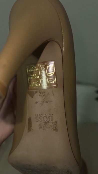 pantofi toc stiletto HUGO BOSS piele nat 37 nude crem bej cappuccino