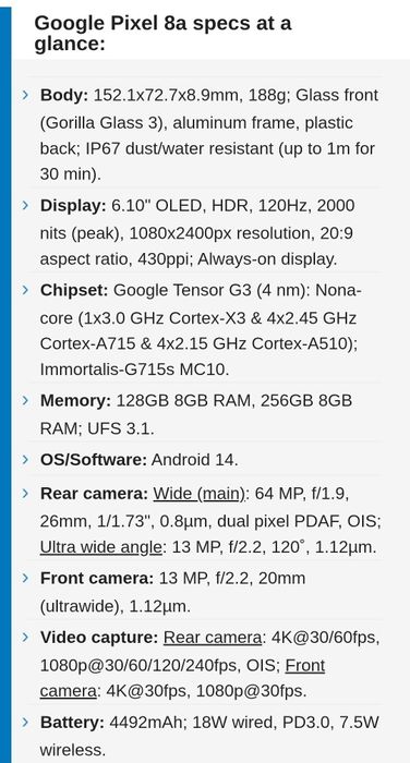 SmartPhone Google PIXEL 8a  256 gb Telefon