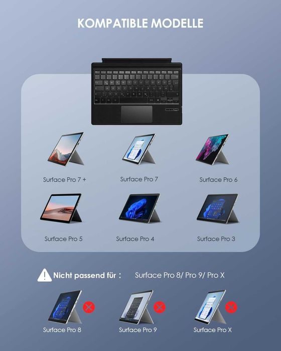 Tastatură wireless Qulose Surface Pro pt Surface Pro 7 Plus/Pro 7/Pro