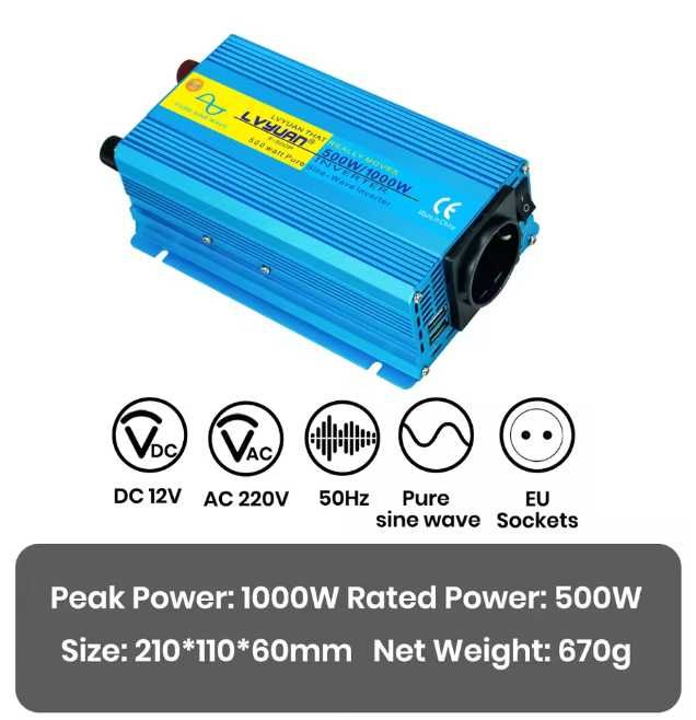 invertor 12V - 220V 1000W sinusoida pura si 2500w sinusoida modificata