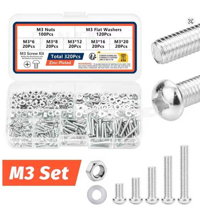 Комплект 320 или 440 части, болт 2мм и 3мм, гайка, шайба, болтчета