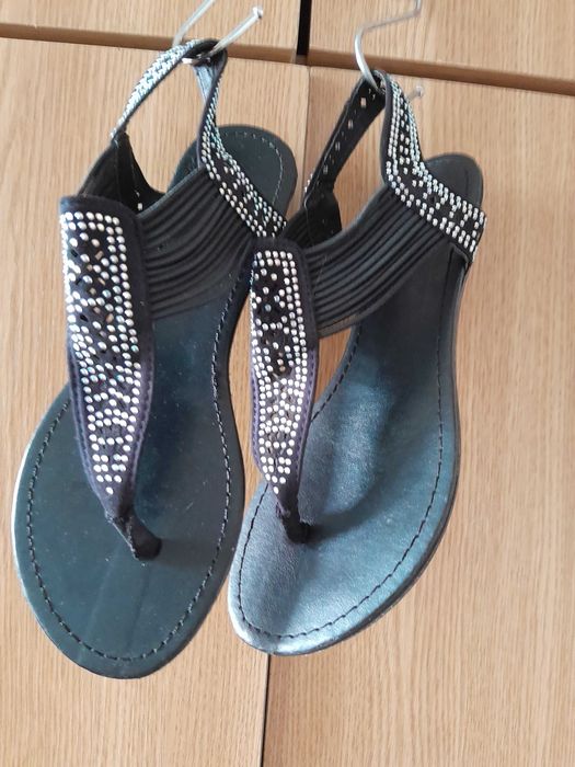 Sandale damă piele ecologică, barete multiple și cristale: 35 - 22,5cm