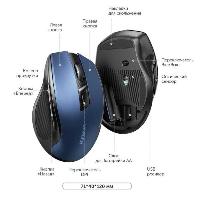 Беспроводная компьютерная мышь MU006 2.4G 4000DPI Silence Design 2.4