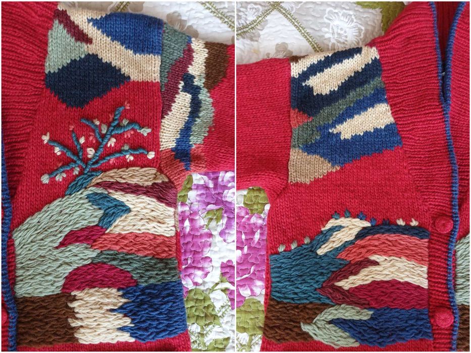 Cardigan lana traditional broderie rosu multicolor Dobrila