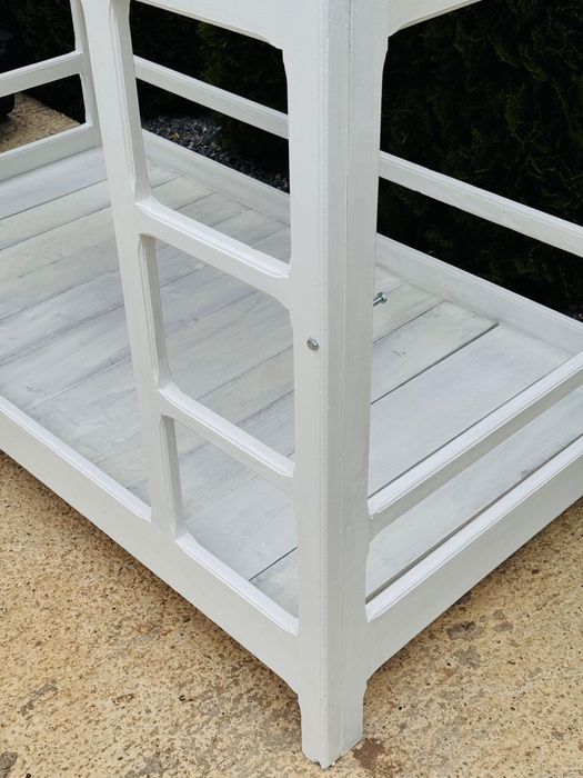 Pat etajat lemn masiv stejar – alb mat