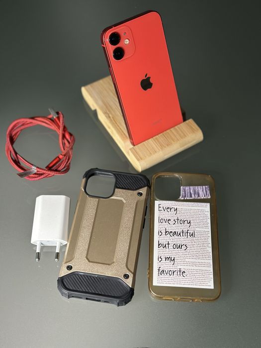 iPhone 12 Mini Red edtion cu incarcator si 2 huse + cablu 88% 64 gb