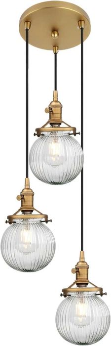 JIMUBEAM Индустриална 3-посочна таванна лампа, абажур-оребрено стъкло