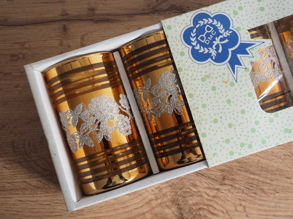 Set pahare vintage din sticlă aurie – DMC, Japonia