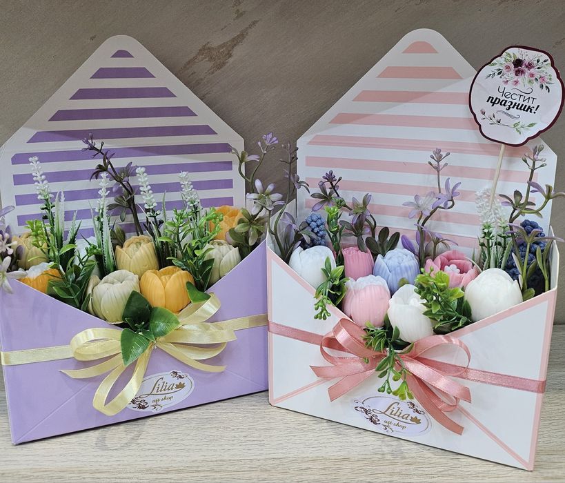 Ръчно изработени букети и кашпи от глицеринов сапун