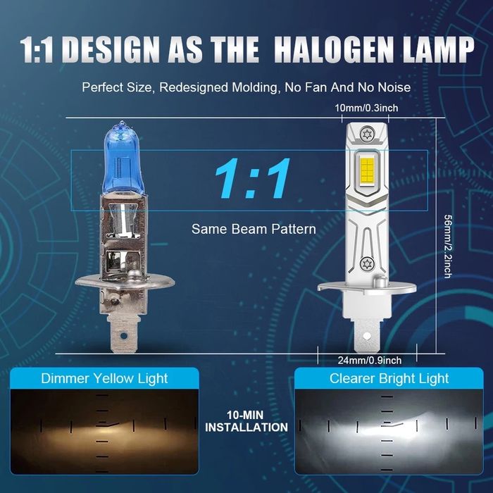 2023 Модел 200W LED Диодни крушки H1 12V 300% Светлина Директен Монтаж