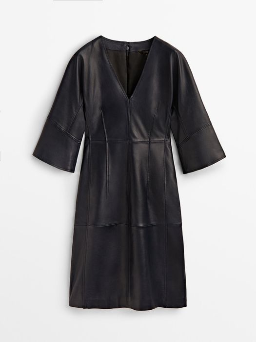 Rochie din piele nappa Massimo Dutti