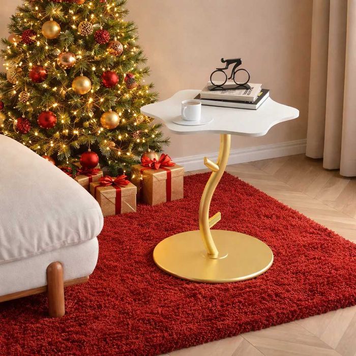 Masuta decorativa moderna, design petala, blat curbat, suport metalic