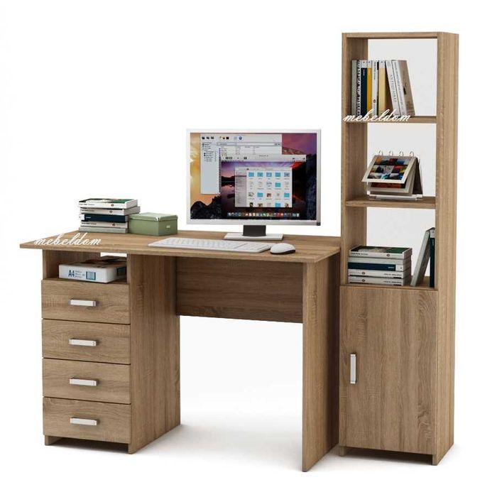 Бюро 110см. с 4 чекмеджета и етажерка с плавна врата(код-0911)