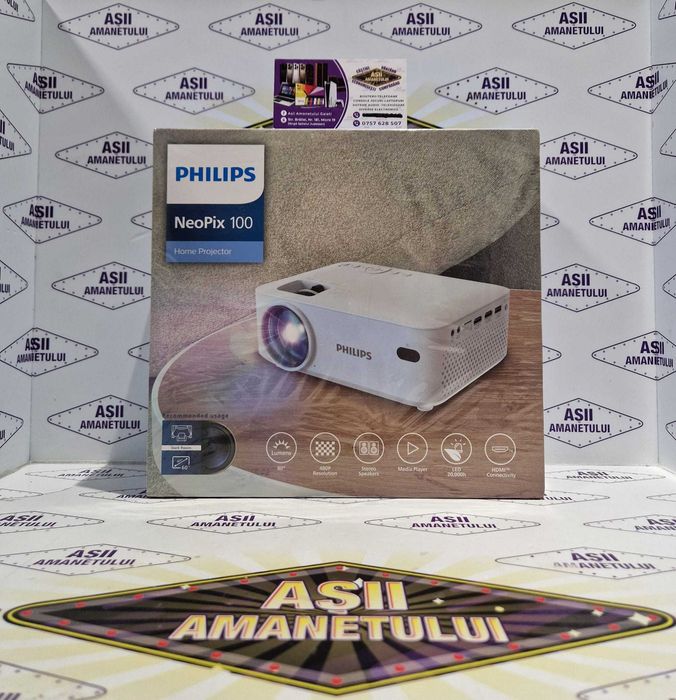 Asii Amanetului - Videoproiector Philips NeoPix 100 Sigilat, ideal pentru seri de film în familie, desene animate pentru copii, prezentari sau gaming