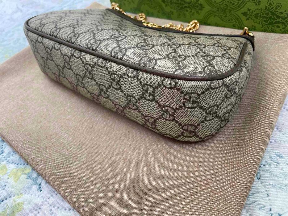 Гучи Бежова Canvas Чанта Ophidia За Рамо Оригинална Кожа Синджир Gucci