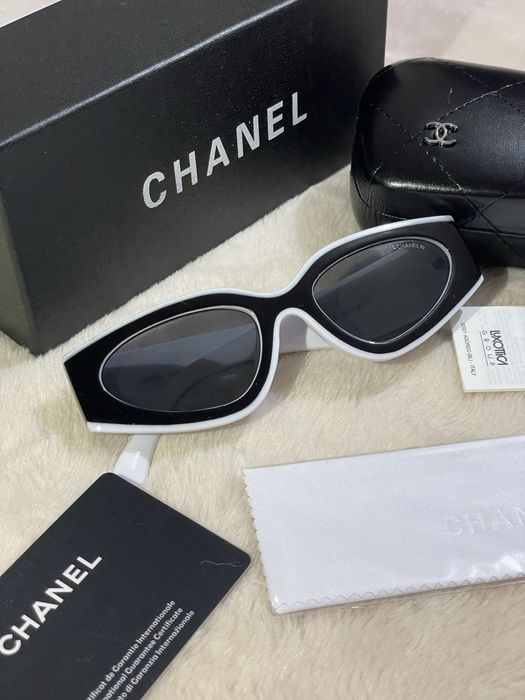 Ochelari de soare Chanel Cat Eye, Alb-Negru