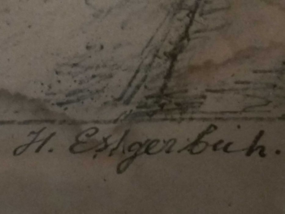 Две стари картини графика , пластмасови животни и ламаринен луноход .