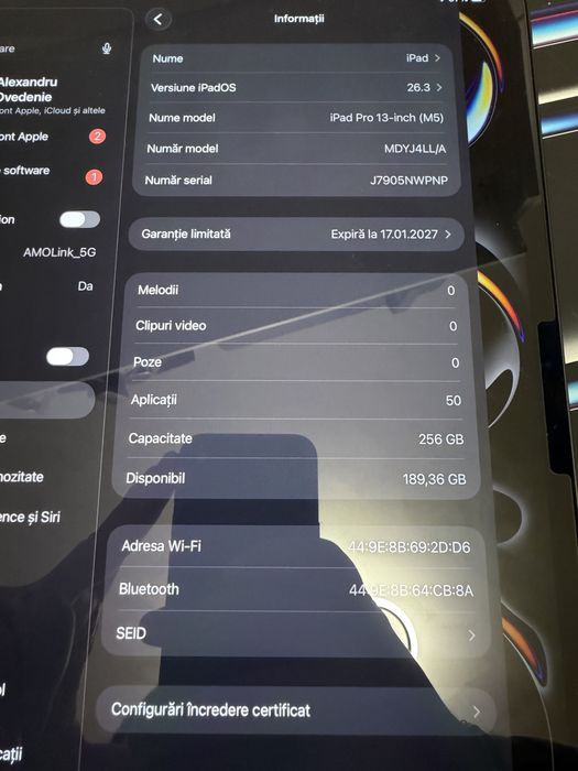 iPad Pro M5 13” 256GB – 100% baterie, 15 cicluri, ca nou