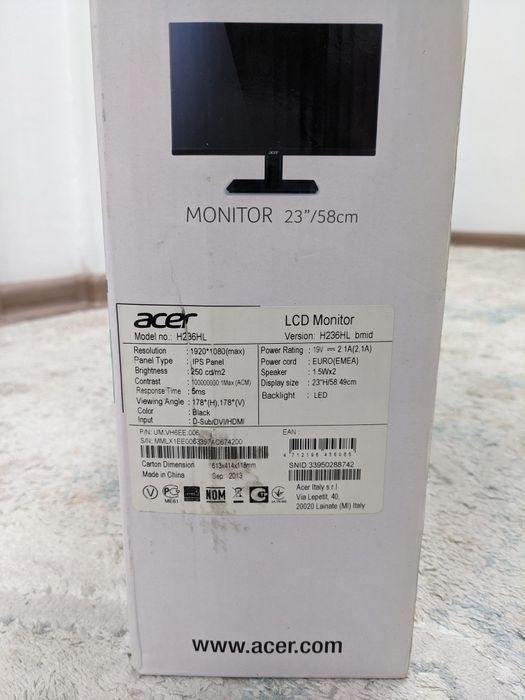 Acer H236HL  Монитор для Видеомонтажа и фоторедактирование IPS глянец