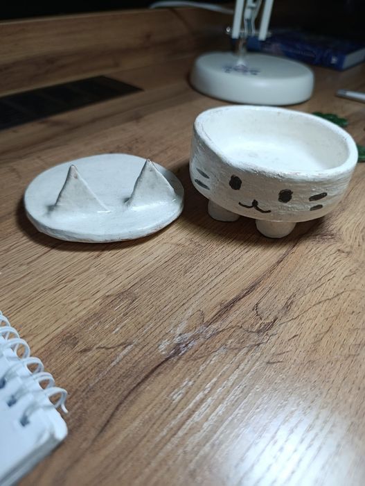 Шкатулка котик из глины.