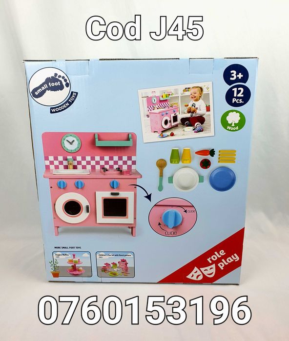 Bucatarie roz din lemn Cu accesorii incluse pt copii-Loc de Joaca-J45