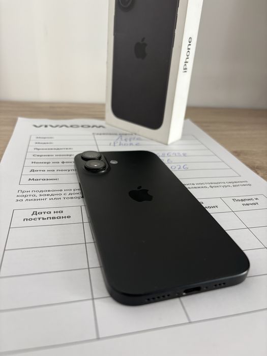 Като НОВ! iPhone 16 Black 128 GB Vivacom 100% Battery