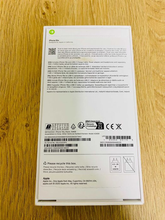 НОВ !!! Apple iPhone 16e, 128GB, 5G, Black, 24 М. ГАРАНЦИЯ