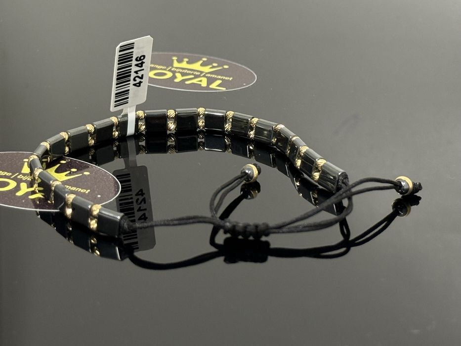 Bijuteria ROYAL : Bratara AUR 14K / 7.58 GR snur negru cu bile aur 585