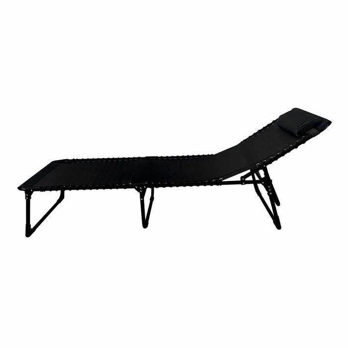 Sezlong pliabil din otel 189x59x34 cm din otel si fir textilene negru