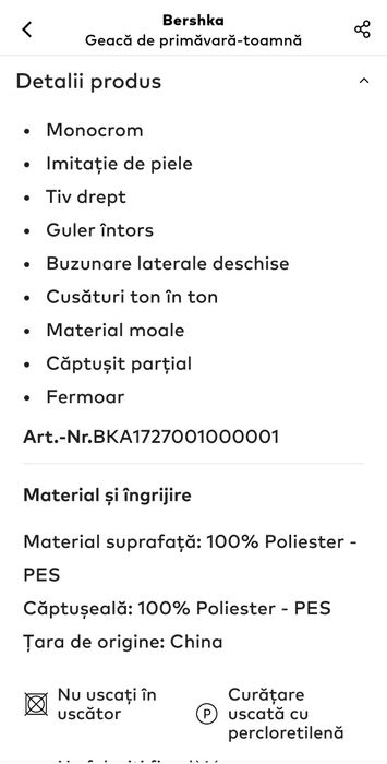 BERSHKA Geacă primăvară-toamnă fete  NOU!!