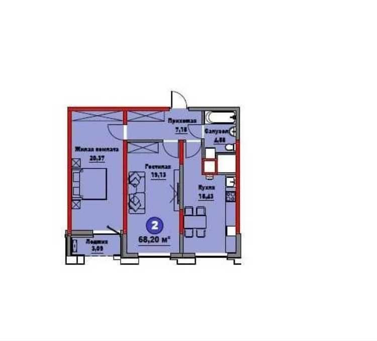 (Добрый) Regnum Plaza, 68,5 м², 2/6/15, Квартира с видом во двор