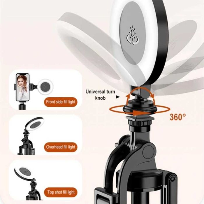 HSU D07 LED ринг лампа, 48 диода, 360° въртене, 3 режима