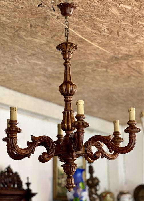 Candelabru clasic din lemn sculptat, 6 brațe