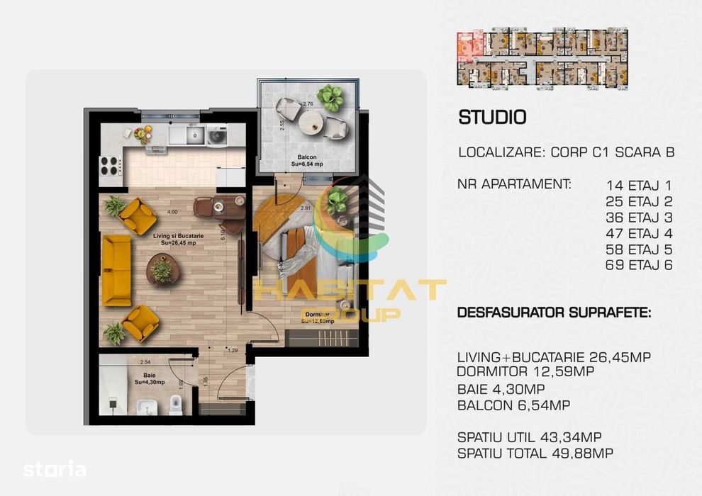 Apartament tip studio 44 mp in Popesti Leordeni, zona metrou Berceni.